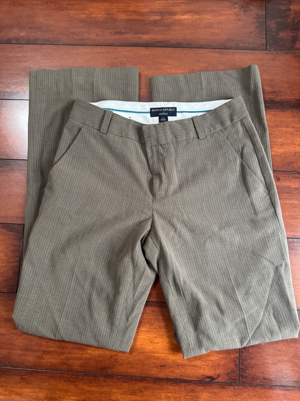 Banana Republic Olive Pinstripe Straight-Leg Pants - Women's